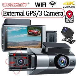 4K Dash Cam fir Autoen Front an Rear View Kamera fir Gefier GPS 3Lens Auto Dvr WIFI Video Recorder Parking Monitor Auto Accessoire