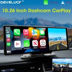10,26" autós DVR Carplay Android Auto Dashcam 4K 3840*2160 első és 1080p hátsó kamera hangvezérlés BT FM GPS felvevő kettős lencsés
