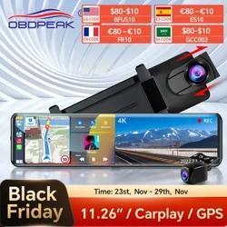 K4 11,26 hüvelykes Carplay és Android Auto 4K 2160P Wifi Dash Cam visszapillantó tükör autós DVR GPS navigációs videorögzítő kettős lencsés