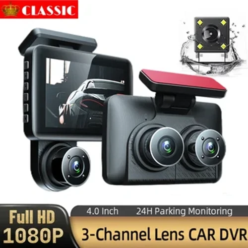 3 Channel Dash Cam 3 Lens Car Dvr Recorder Video Dashcam DVRs Black Box Dual Lens DVR with Rear View Camera 24H Parking Monitor