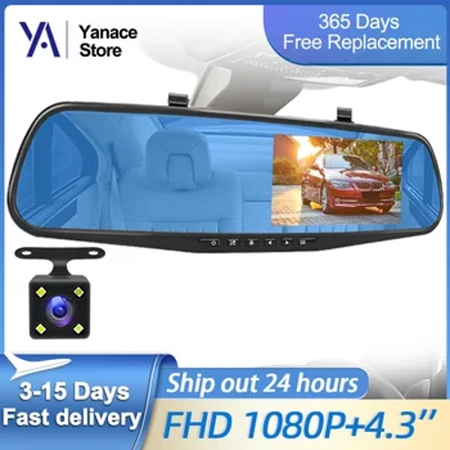 Yanace Specchio per auto Dvr da 4,3 pollici FHD 1080P Fotocamera Dual Lens DVR Specchio retrovisore Dash Camera Videoregistratore per auto Dashcam automatico