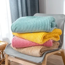 Mantas de franela a rayas para camas, Color sólido, rosa y azul, suave y cálido visón, funda para sofá, colcha, mantas de viaje para avión y playa