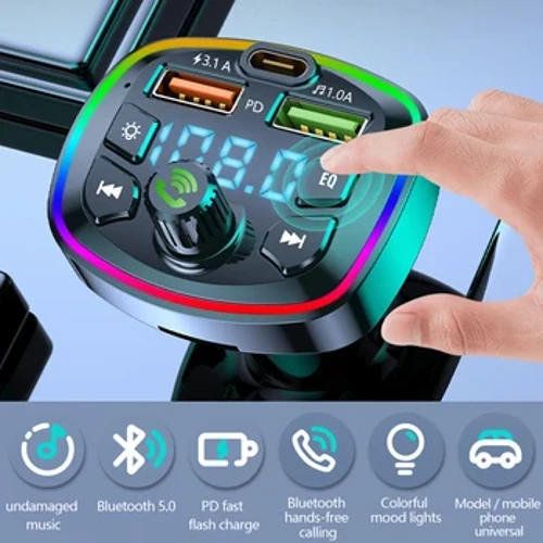 Auto MP3-speler Bluetooth 5.0 FM-zender Handsfree autoradio Modulator met ingebouwde microfoon USB-snellaadadapter voor auto