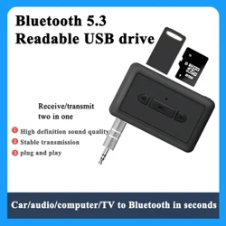 Araba Bluetooth 5.3 Alıcı Verici Adaptörü 3 In 1 Mp3 Kablosuz Oynatıcı Ses AUX Dönüşüm 3.5mm Jack Desteği U Disk TF Kart