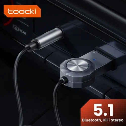 Toocki Bluetooth Aux Adapter Dongle USB I le 3.5mm Jack Car Audio Aux Bluetooth 5.1 Handsfree Kit Mo Ta'avale Receiver BT transmitter