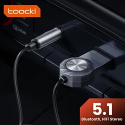 Toocki Bluetooth Aux Adapter Dongle USB Go 3.5mm Jack Car Audio Aux Bluetooth 5.1 Kit Handsfree Do Car Glacadóir Tarchuradóir BT