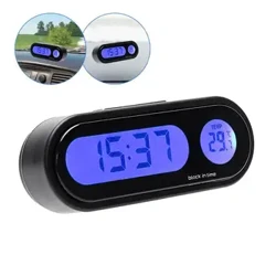 Bil Mini Elektronisk Digital klokke Klokke Auto Dashboard Klokker Lysende termometer Svart Digital Display Biltilbehør