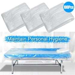 100pcs Wegwerf Plastik Couch Cover Bettdecken SPA Massage Behandlung Dësch Blieder Transparent Schéinheet Bett Waasserdicht Film