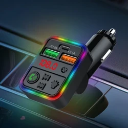 Autós Bluetooth adapter 5.3 FM rádió adó MP3 zenelejátszó kihangosító hívás hangvevő C típusú PD USB autós gyorstöltő