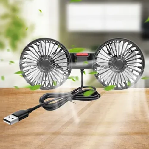 USB 5 V Auto-Kühlventilator, Doppelkopf, Auto-Lüfter, 360-Grad-Drehung, einstellbar, 3 Geschwindigkeiten, Auto-Elektrogeräte