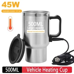 12V araç içi su ısıtıcısı seyahat araba elektrikli su ısıtıcısı kaymaz taban termoslar araba ısıtma fincan kahve süt termal kupa 500ML