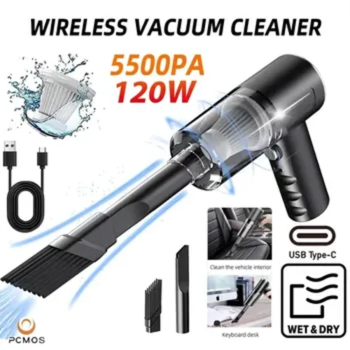 PCMOS 1PC Aspirator fără fir cu dublă utilizare pentru casă și mașină 120 W Aspirator puternic puternic, negru