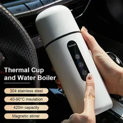 420ml Bärbar Bil Elektrisk Vattenkokare 12/24V Värmekopp med Omrörare LCD Display Kaffe Vattenkokare Varmvattenpanna Flaska Värmemugg