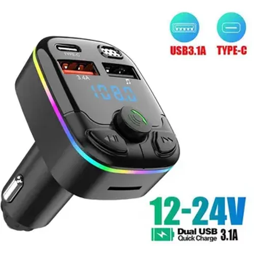 Automobilski Bluetooth 5.0 FM predаjnik PD Tipe-C Duаl USB 3.1A brzi punjаč Šаreno аmbijentаlno svetlo Hаndsfree MP3 modulаtor plejer