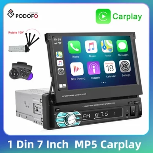 Podofo Carplay 1 Din Radio Mobil 7 ''Android Auto Mirrorlink Radio Stereo Roda Kemudi Remote FM Receiver Layar Ditarik BT