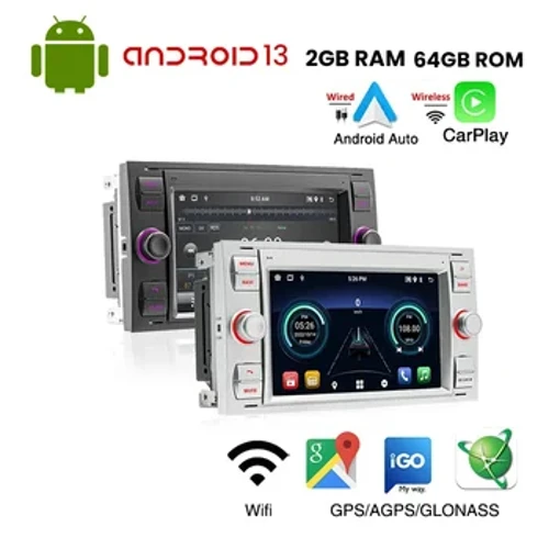 7 ''Android 13.0 Araba Radyo Ford Focus 2 için S C Max Mondeo Kuga Fiesta Fusion Galaxy 2Din Araba Multimedya Oynatıcı Carplay WIFI GPS
