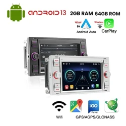 Raidió Gluaisteán 7'' Android 13.0 le haghaidh Ford Focus 2 S C Max Mondeo Kuga Fiesta Fusion Galaxy 2Din Car Multimedia Player Carplay WIFI GPS