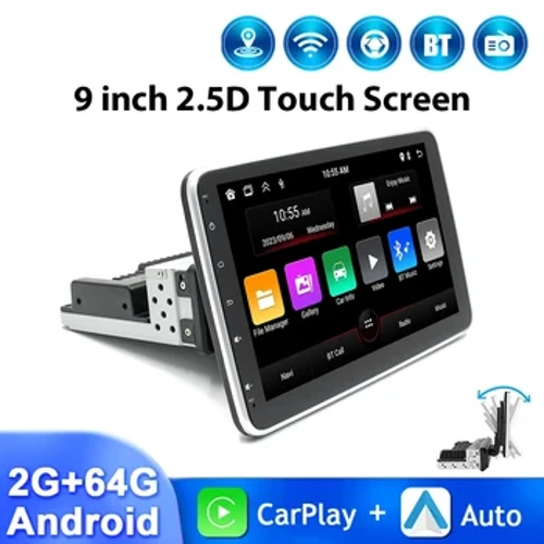 9 inch 1Din Car Radio 2+64G Multimedia Video Player Rear View Camera Carplay Android Auto WIFI Bluetooth GPS Navigation