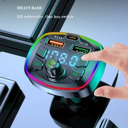 Auto Bluetooth 5.0 FM Transmitter PD 18W Typ-C Dual USB 4.2A Schnellladegerät Buntes Umgebungslicht Zigarettenanzünder
