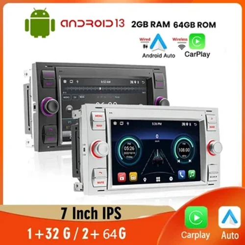 Autoraadio Ford Focus 2 S C Max Mondeo Kuga Fiesta Fusion Galaxy Transit 2din Android 7'' multimeediumipleier Carplay WIFI GPS jaoks