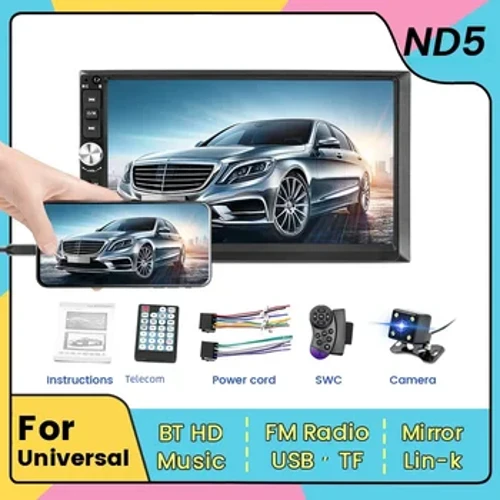 7-palcový HD dotykový displej ND5 Univerzálne 2Din autorádio Centrálny multimediálny prehrávač Autoaudio FM Stereo prijímač Mirror Link Monitor BT