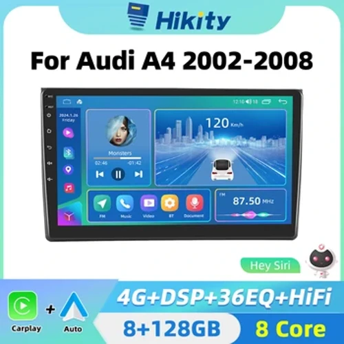 Hikity 2 din Androidi autoraadio CarPlay jaoks Audi A4 B6 2002-2008 Android Auto Stereo 4G Auto Multimeedia GPS 2din autoraadiot DVD puudub