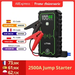 UTRAI 2500A Power Bank Car Jump Starter hordozható autós akkumulátoros vészhelyzeti erősítő 10 W vezeték nélküli töltő 12 V automatikus indító eszköz