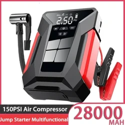 28000mAh Car Jump Starter Đa chức năng Ô tô khẩn cấp Điện 150PSI Máy bơm hơi lốp Powerbank Máy bơm không khí có túi