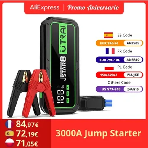 UTRAI 3000A Auto Jump Starter Portable Power Bank Auto Booster Fir 10L Gas / 8L Diesel Auto Sécherheet Hammer Noutfall Startgerät