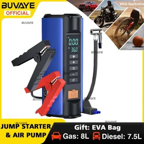 BUVAYE Mobil Jump Starter Pompa Udara Luar Ruangan Portable Power Lamp Portable Kompresor Udara Multifungsi Tire Ban dengan EVA Tas