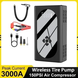 3000A štartér do auta 4v1 Bezdrôtová pumpa na hustenie pneumatík do auta Vzduchový kompresor Power Bank Spustenie pitnej batérie Rýchle nabíjanie