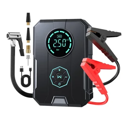 6 In 1 รถ Jump Starter ปั๊มลมฉุกเฉินเครื่องอัดอากาศแบบพกพา Multi-function ยาง Inflator อัตโนมัติแบบพกพาแบตเตอรี่ Starter