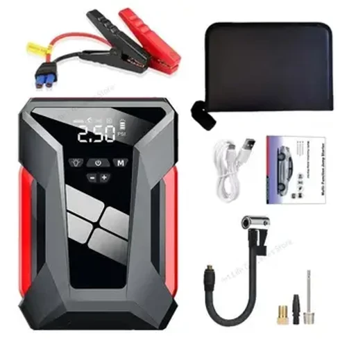 28000 mAh automašīnas iedarbināšanas starteris, daudzfunkcionāls automobiļu 12 V akumulatora lādētājs, avārijas padeve 150 PSI riepu piesūcējs Powerbank gaisa sūknis