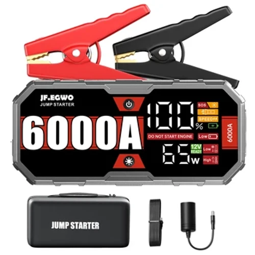 JFEGWO Car 6000A Bærbar Jump Starter Med Power Bank Hurtiglading PD65W 12V Auto Batterilader Booster Startenhet