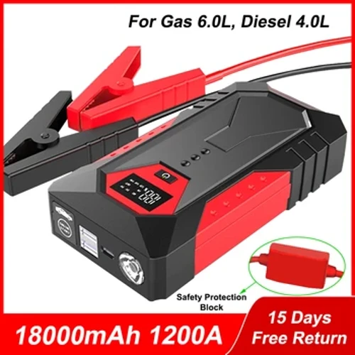 Jauns 1200A Car Jump Starteris 18000mAh Power Bank benzīna dīzeļdegvielas automašīnas akumulatora lādētājs, kas tiek palaists automātiskai akumulatora pastiprinātājam, lai iedarbinātu automašīnu