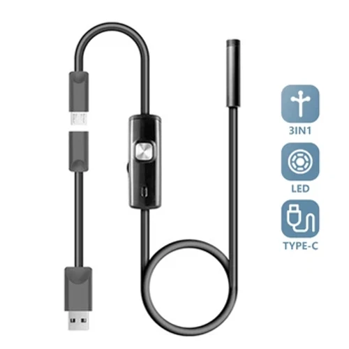 Camera Endosgop Diwydiannol IP68 dal dŵr 7mm 720P 3IN1 Ar gyfer Ffonau Android PC USB 6 Goleuadau LEDs Addasadwy ar gyfer Offeryn Atgyweirio Car