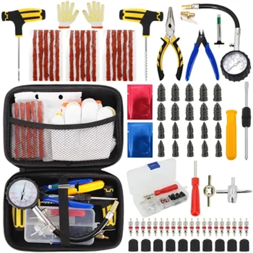 Tool Kit ng Pag-aayos ng Gulong ng Sasakyan Set ng Pag-aaral sa Auto Bike Puncture Plug Garage Needle Nose Plier Vacuum Film Nail Screw W/ Storage Case