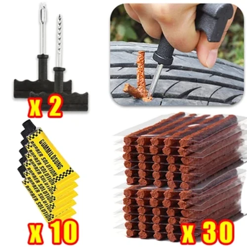 Tool Kit ng Pag-aayos ng Gulong ng Kotse na may Mga Strip ng Goma na Tubeless na Tire Puncture Studding Plug Set Set ng Motorcycle Truck Vacuum na Tool sa Pag-aayos ng Gulong