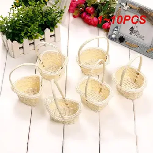 1 ~ 10 Chiếc Tay Len Giỏ Hoa Di Động Tay Cầm Tiệc Cưới Dã Ngoại Giỏ Trang Trí Kid Tặng Lễ Phục Sinh Len mây