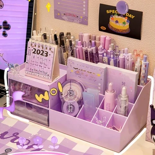 Χαριτωμένο στυλό θήκης αποθήκευσης Box Organizer Κορίτσι Συρτάρι τύπου Desktop Student Stationery Εγχειρίδιο Nine Grids Kawaii Desk Storage Box