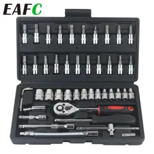 Kit d'outils de réparation automobile, jeu de douilles de 1/4 pouces, outil de réparation automobile, clé dynamométrique à cliquet Combo, ensemble de réparation automobile, outil mécanique 46 pièces