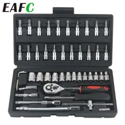 Kit d'outils de réparation automobile, jeu de douilles de 1/4 pouces, outil de réparation automobile, clé dynamométrique à cliquet Combo, ensemble de réparation automobile, outil mécanique 46 pièces