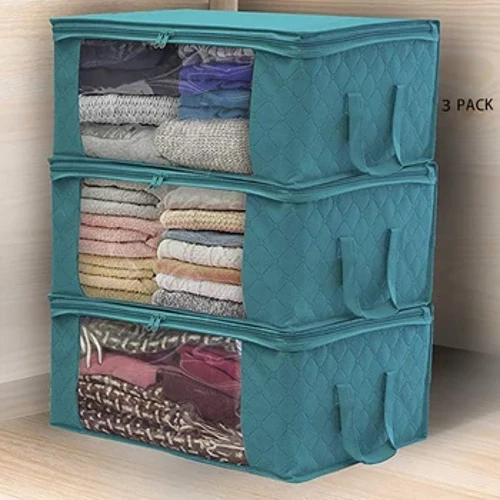 3 ʻāpana Organizer Foldable Storage Box me ka puka aniani no ka lumi lumi moe, nā uluna moe, nā lole pāʻani pālani a me nā mea hou aku.