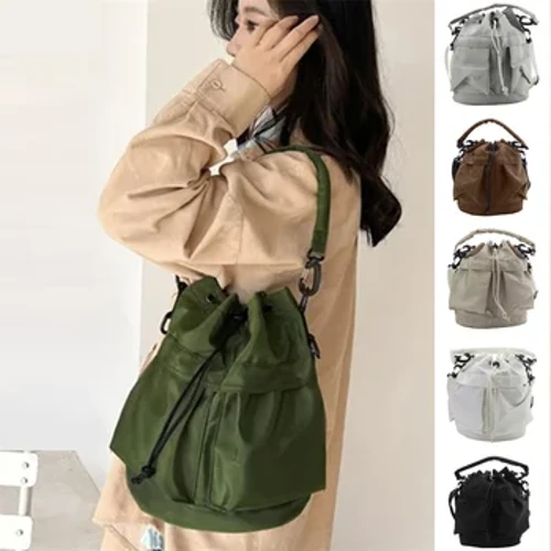 Túi xách tay nữ thời trang Nylon chống thấm nước Đeo vai Dung tích lớn Túi đeo chéo cho nữ Túi xách tay dây rút Bucket