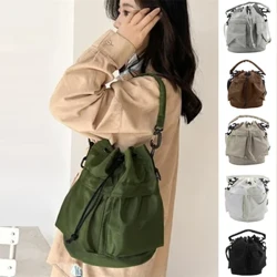 Borse da donna alla moda Borse a tracolla in nylon impermeabile Borse a tracolla di grande capacità per donna Borsa a secchiello portatile con coulisse