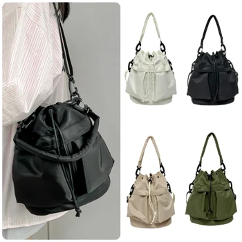 Nei Nylon String Bucket Bags Koreanesch Stil Zeechnen Soft Crossbody Bag Grouss Kapazitéit Casual Schëllerbeutel Moud Damen Bag