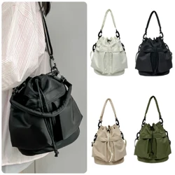 Mới Túi Dây Nylon Xô Túi Phong Cách Hàn Quốc Dây Rút Mềm Túi Đeo Ngang Dung Tích Lớn Túi Đeo Vai Túi Đeo Vai Thời Trang Nữ
