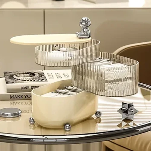 Ins Style Bear Data Cable Storage Box Desktop Kutija za pohranu s višeslojnim odjeljcima velikog kapaciteta, 360° rotirajuća kutija za pohranu
