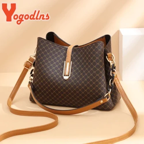 Yogodlns Fashion Bucket Bag Dam PU-läder Axelväska Nya märken Crossbody Bag Designer Flap Satchel Bag Designer Väskor