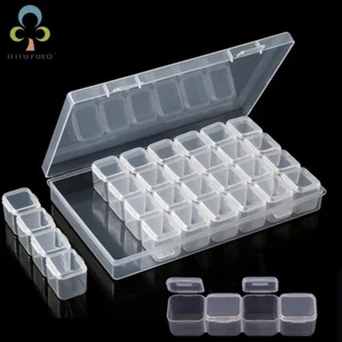 28 Slot Kotak Penyimpanan Plastik Adjustable Kotak Penyimpanan Case untuk Perhiasan Berlian Bordir Kerajinan Manik Pil Pemegang Alat Penyimpanan GYH